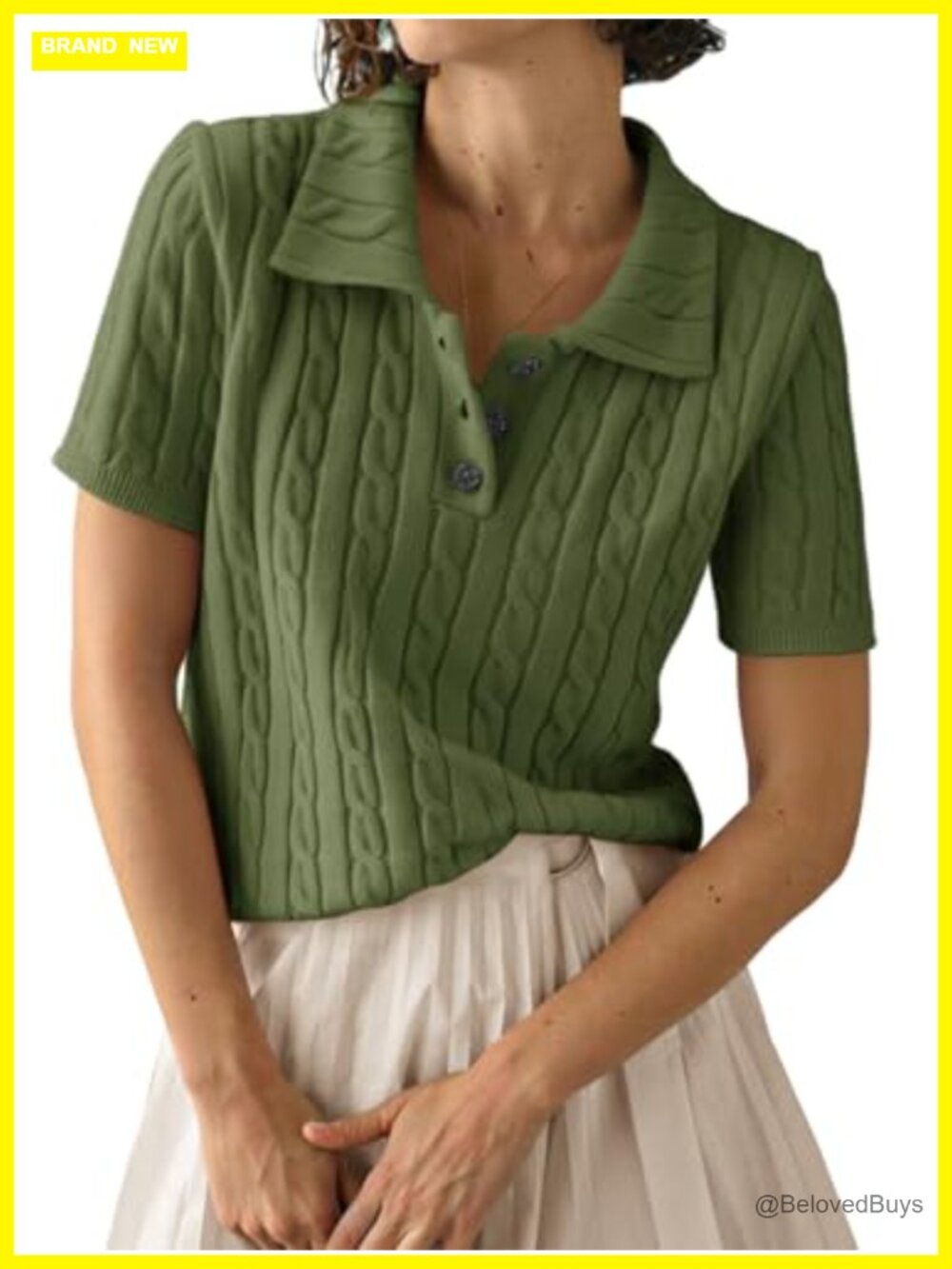 Polo V Neck Short Sleeve Cable Knit Pullover Sweater Business Casual